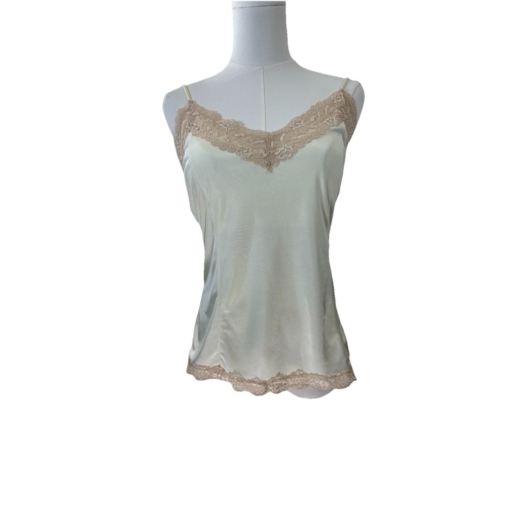 Victorias Secret Tank Top Womens L Cream Satin Poly.Babydoll Lace Bella Swan Y2K